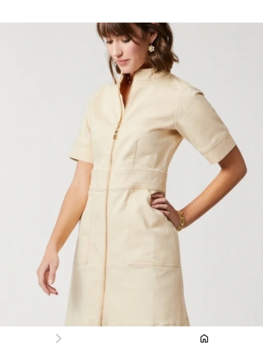 Spartina 449 Cream Zip-Front Short Sleeve Dress L